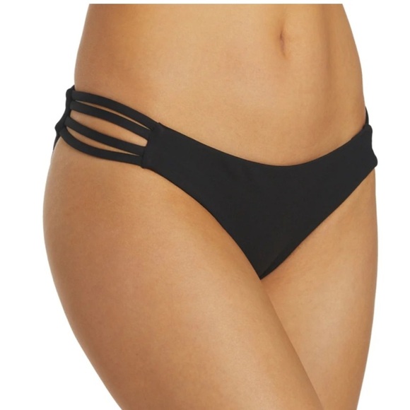 Hurley Swimwear Multi Strap Bikini Bottoms Solid Black Moderate Coverage New - Picture 3 of 8